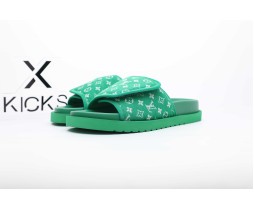 LV Sandal Green White Font Print