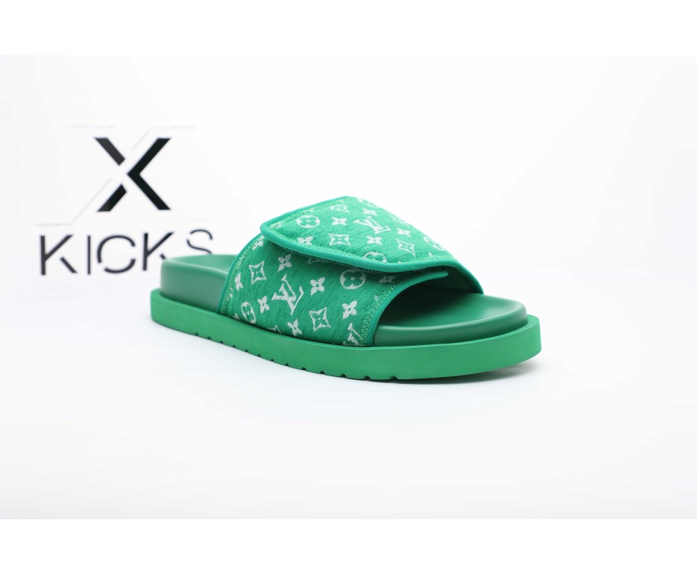 LV Sandal Green White Font Print