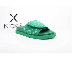 LV Sandal Green White Font Print