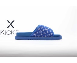 LV Sandal Blue White Font Print