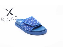 LV Sandal Blue White Font Print